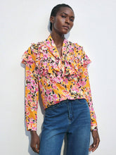 Maija Women's Floral Print Tie Neck Long Sleeve Elegant Blouse